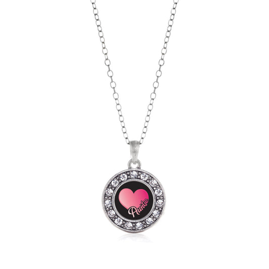 Silver Auntie Circle Charm Classic Necklace