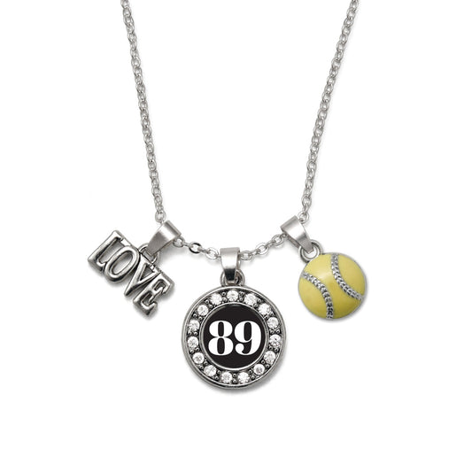 Silver Softball - Sports Number 89 Circle Charm Classic Necklace