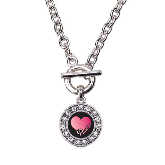Silver Auntie Circle Charm Toggle Necklace