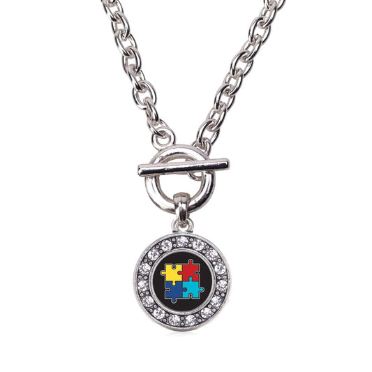 Silver Autism Awareness Jigsaw Circle Charm Toggle Necklace