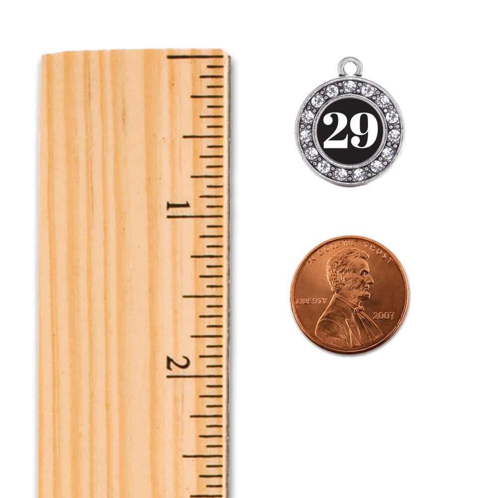 Silver Volleyball - Sports Number 29 Circle Charm Classic Necklace