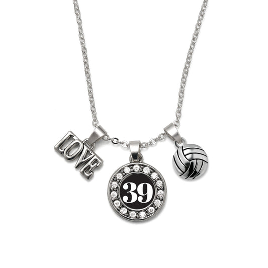 Silver Volleyball - Sports Number 39 Circle Charm Classic Necklace