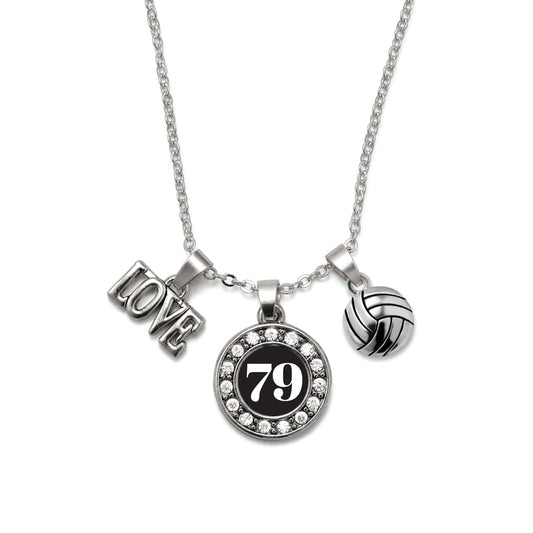 Silver Volleyball - Sports Number 79 Circle Charm Classic Necklace