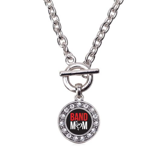 Silver Band Mom Circle Charm Toggle Necklace