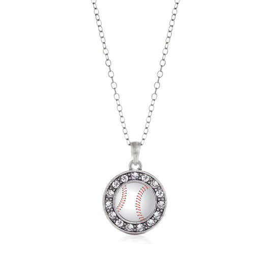Silver Baseball Circle Charm Classic Necklace