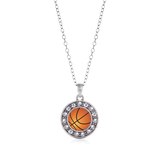 Silver Basketball Circle Charm Classic Necklace