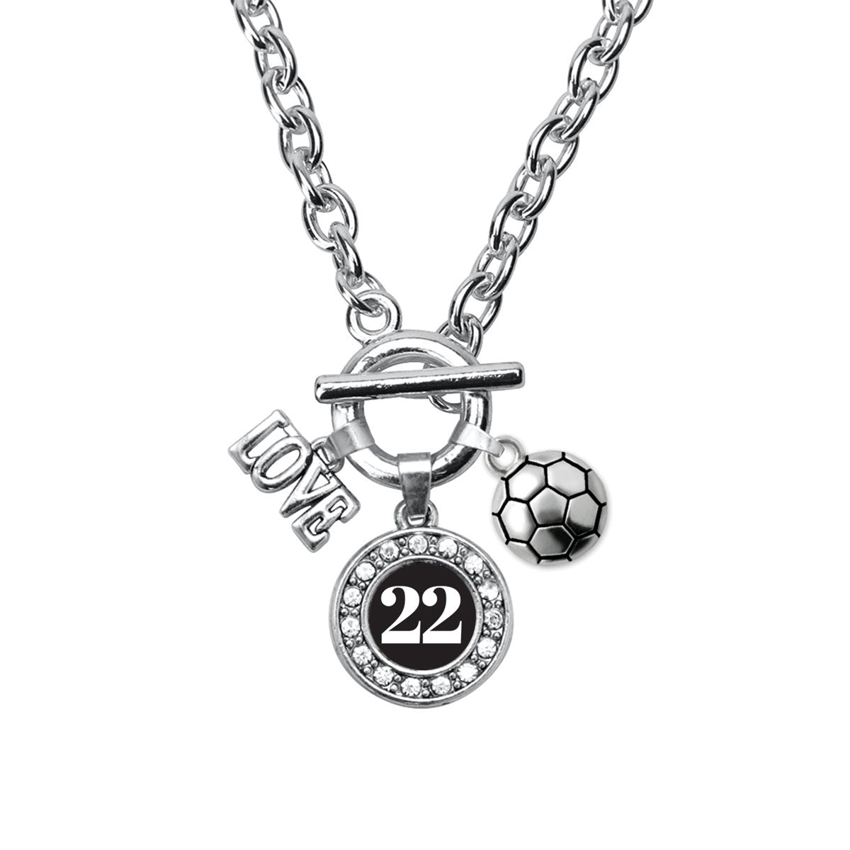 Silver Soccer - Sports Number 22 Circle Charm Toggle Necklace