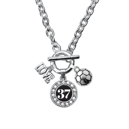 Silver Soccer - Sports Number 37 Circle Charm Toggle Necklace
