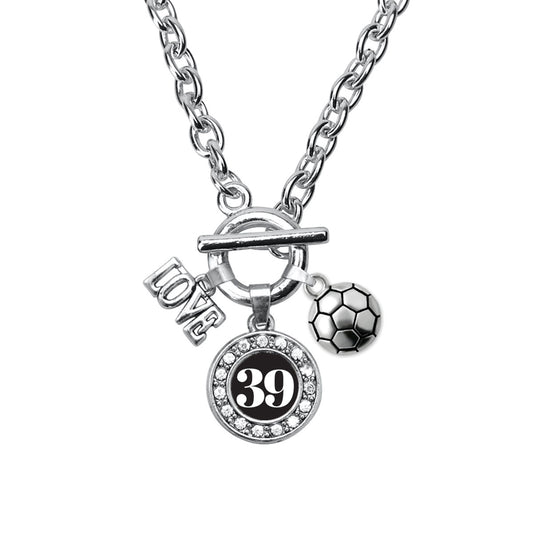 Silver Soccer - Sports Number 39 Circle Charm Toggle Necklace