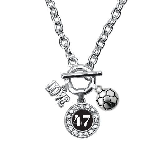 Silver Soccer - Sports Number 47 Circle Charm Toggle Necklace