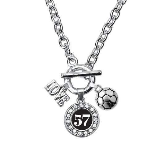 Silver Soccer - Sports Number 57 Circle Charm Toggle Necklace