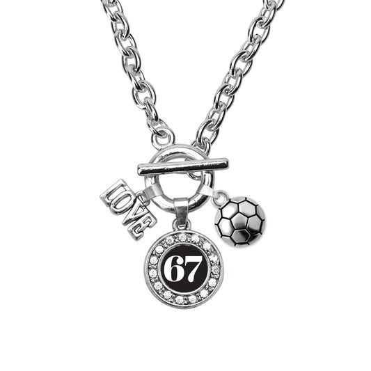 Silver Soccer - Sports Number 67 Circle Charm Toggle Necklace