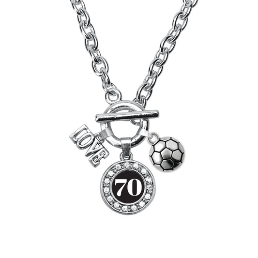 Silver Soccer - Sports Number 70 Circle Charm Toggle Necklace