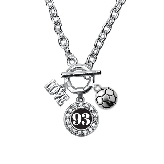 Silver Soccer - Sports Number 93 Circle Charm Toggle Necklace