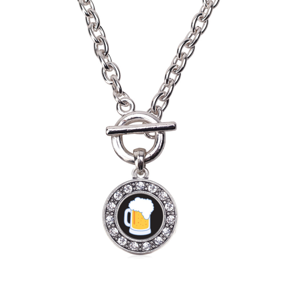 Silver Beer Lovers Circle Charm Toggle Necklace