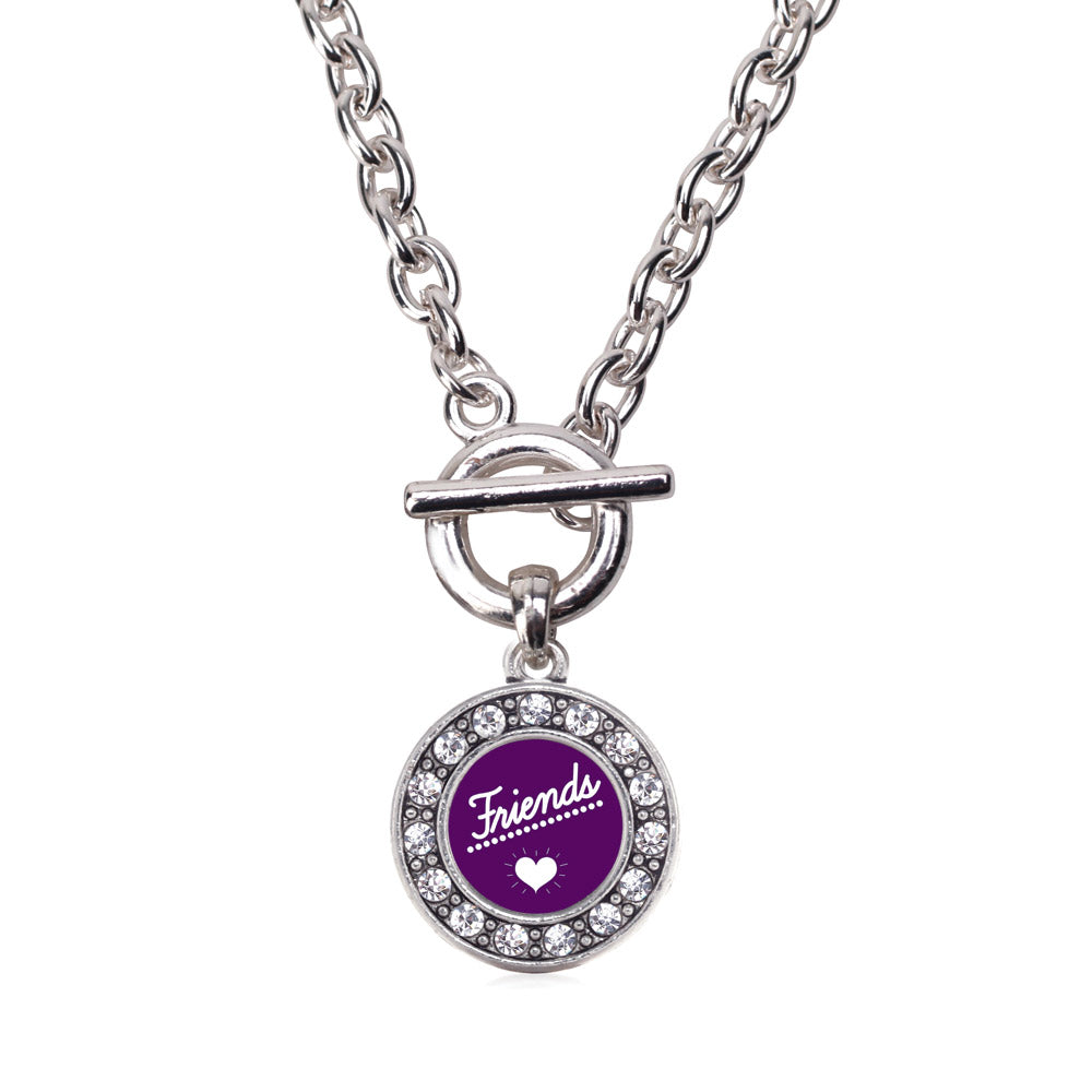 Silver Friends Circle Charm Toggle Necklace