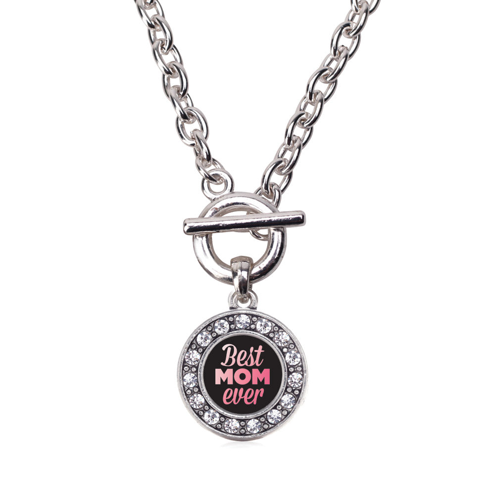 Silver Best Mom Ever Circle Charm Toggle Necklace