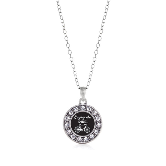 Silver Bicyclist Circle Charm Classic Necklace