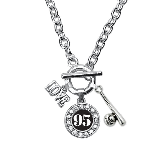 Silver Baseball Bat - Sports Number 95 Circle Charm Toggle Necklace
