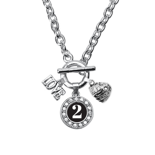 Silver Baseball Glove - Sports Number 2 Circle Charm Toggle Necklace