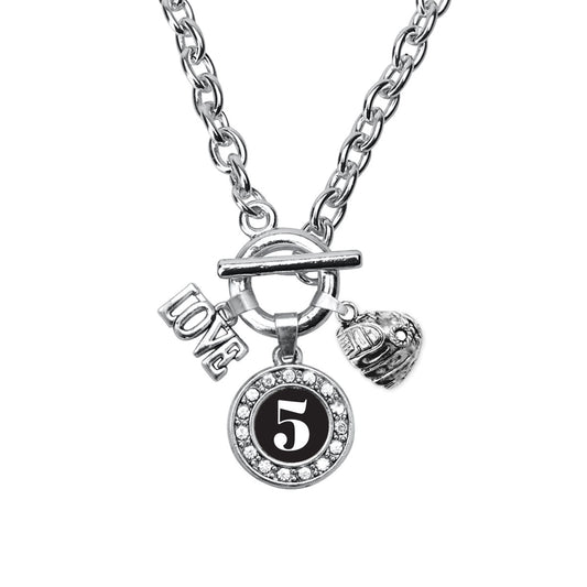 Silver Baseball Glove - Sports Number 5 Circle Charm Toggle Necklace
