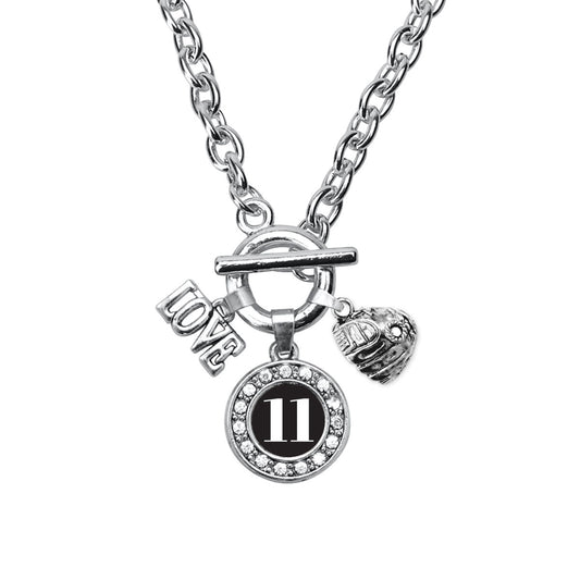 Silver Baseball Glove - Sports Number 11 Circle Charm Toggle Necklace