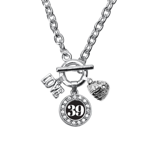 Silver Baseball Glove - Sports Number 39 Circle Charm Toggle Necklace