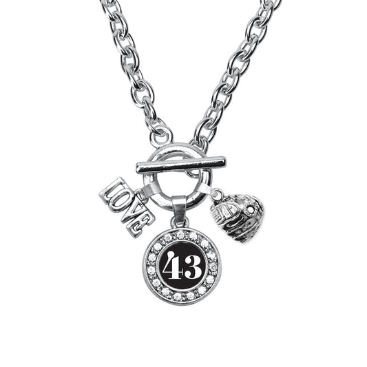 Silver Baseball Glove - Sports Number 43 Circle Charm Toggle Necklace