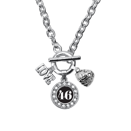 Silver Baseball Glove - Sports Number 46 Circle Charm Toggle Necklace