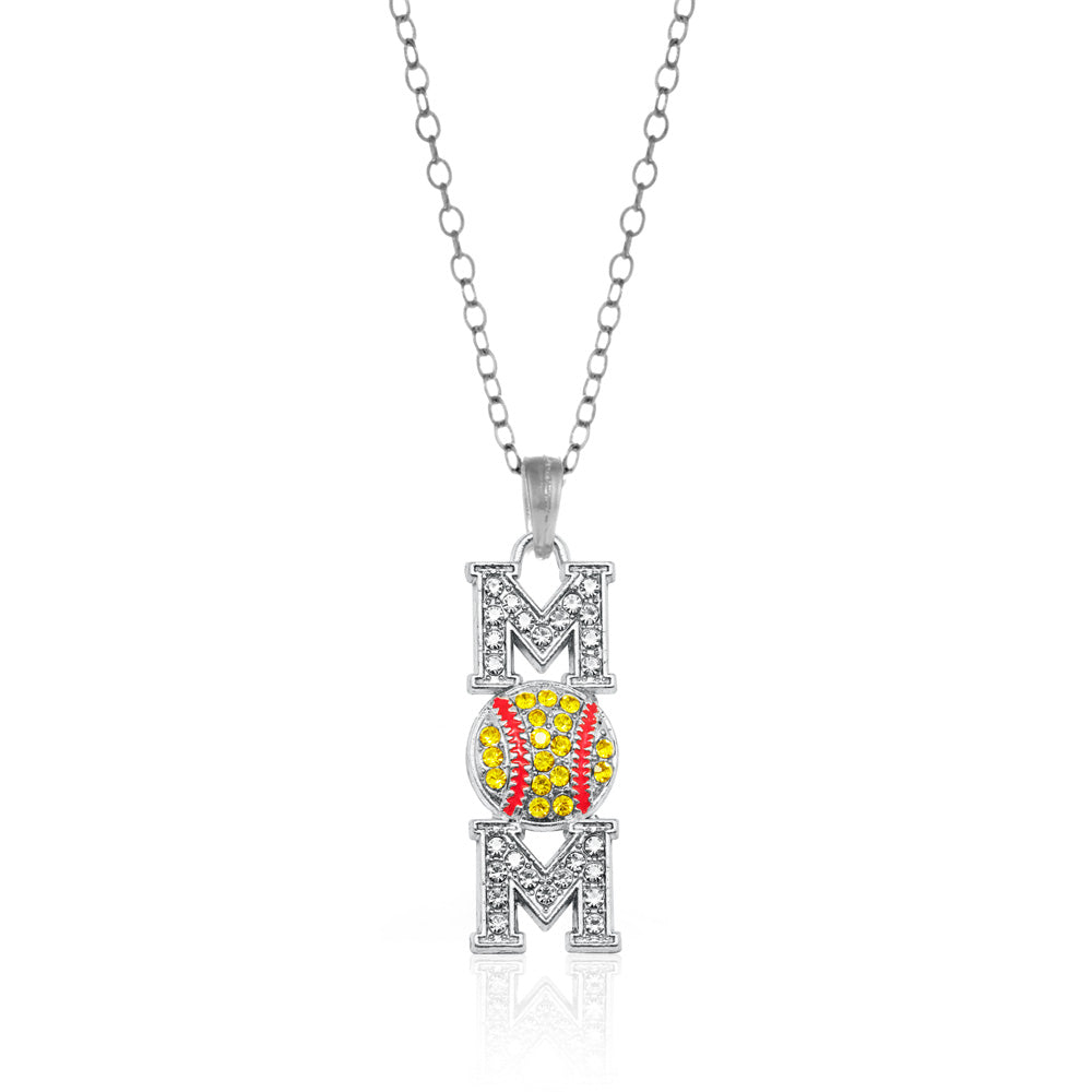 Silver Softball Mom Charm Classic Necklace