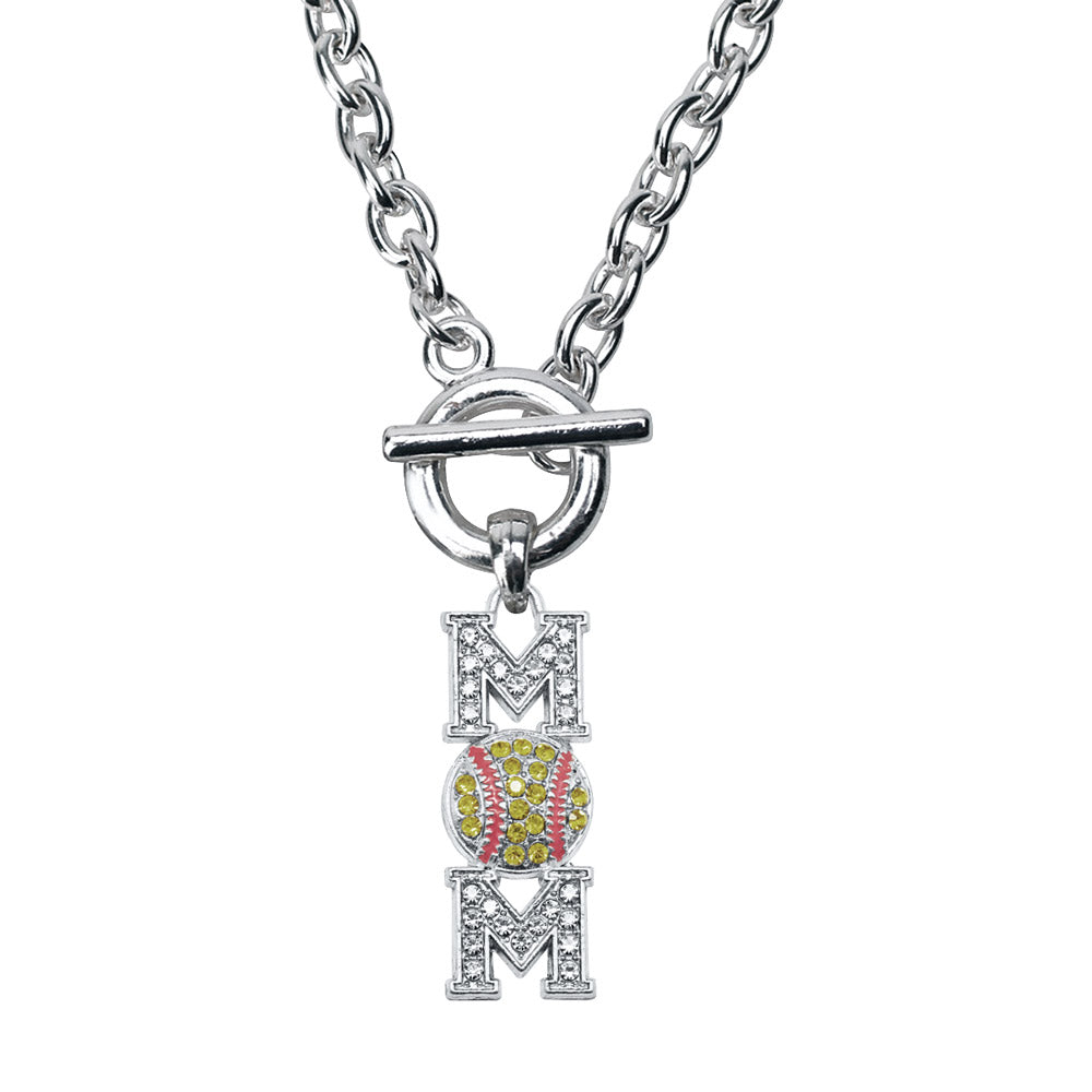 Silver Softball Mom Charm Toggle Necklace