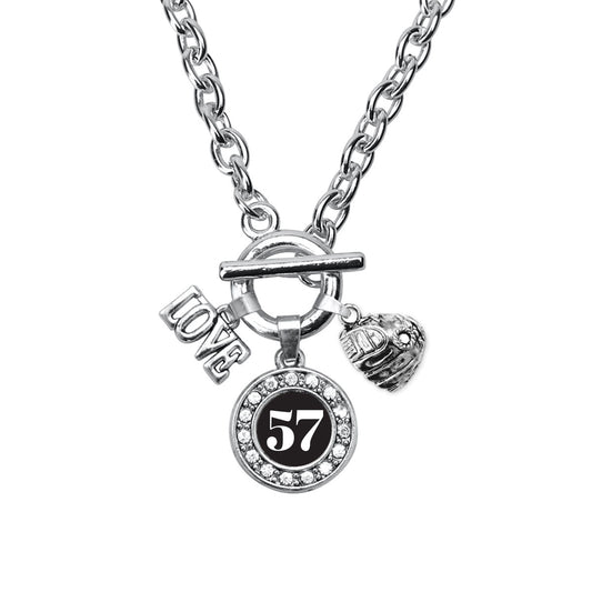 Silver Baseball Glove - Sports Number 57 Circle Charm Toggle Necklace