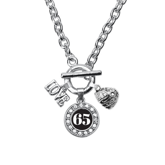 Silver Baseball Glove - Sports Number 65 Circle Charm Toggle Necklace