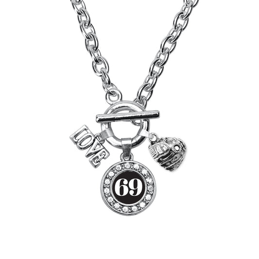 Silver Baseball Glove - Sports Number 69 Circle Charm Toggle Necklace