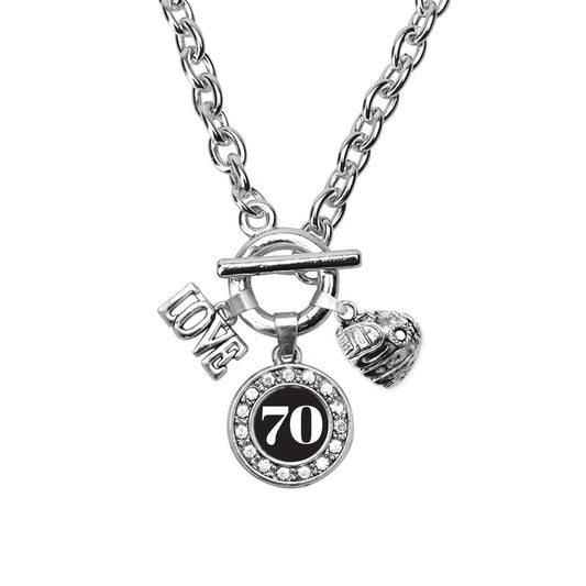 Silver Baseball Glove - Sports Number 70 Circle Charm Toggle Necklace