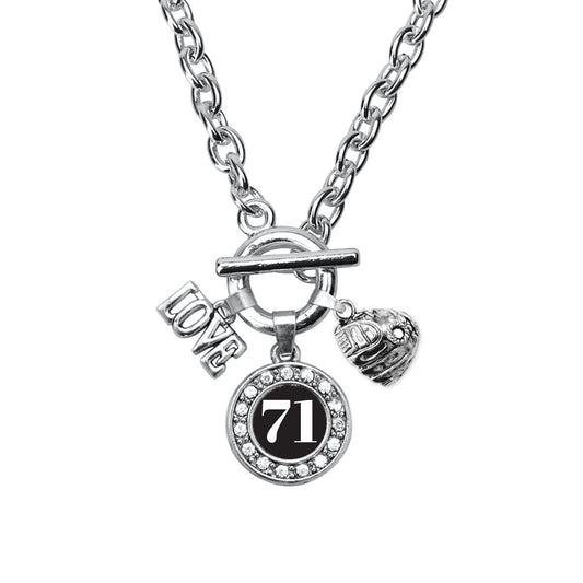 Silver Baseball Glove - Sports Number 71 Circle Charm Toggle Necklace