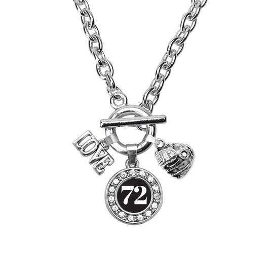 Silver Baseball Glove - Sports Number 72 Circle Charm Toggle Necklace