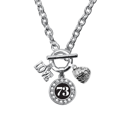 Silver Baseball Glove - Sports Number 73 Circle Charm Toggle Necklace