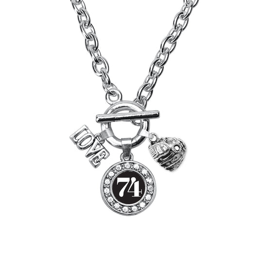 Silver Baseball Glove - Sports Number 74 Circle Charm Toggle Necklace