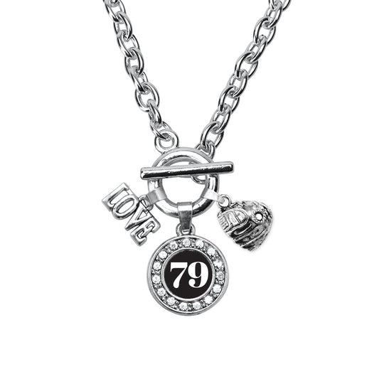 Silver Baseball Glove - Sports Number 79 Circle Charm Toggle Necklace