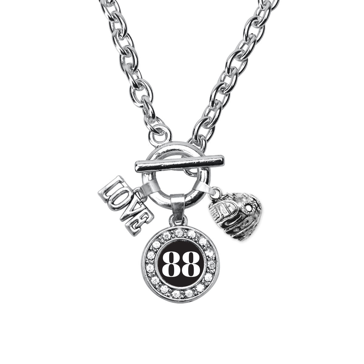 Silver Baseball Glove - Sports Number 88 Circle Charm Toggle Necklace