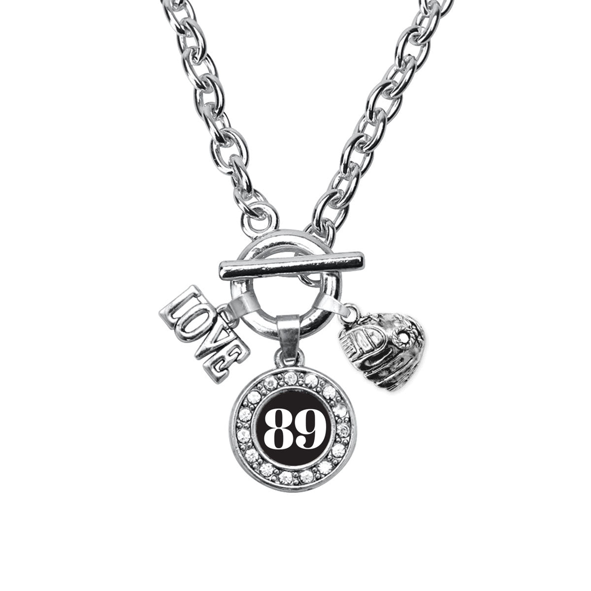 Silver Baseball Glove - Sports Number 89 Circle Charm Toggle Necklace