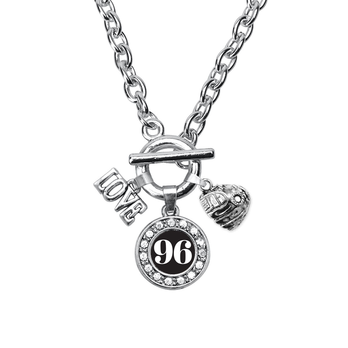 Silver Baseball Glove - Sports Number 96 Circle Charm Toggle Necklace