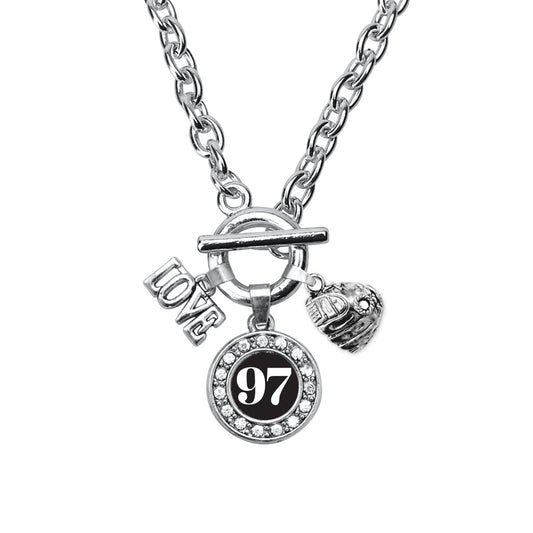 Silver Baseball Glove - Sports Number 97 Circle Charm Toggle Necklace