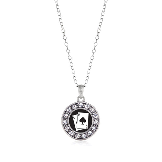 Silver Blackjack Circle Charm Classic Necklace