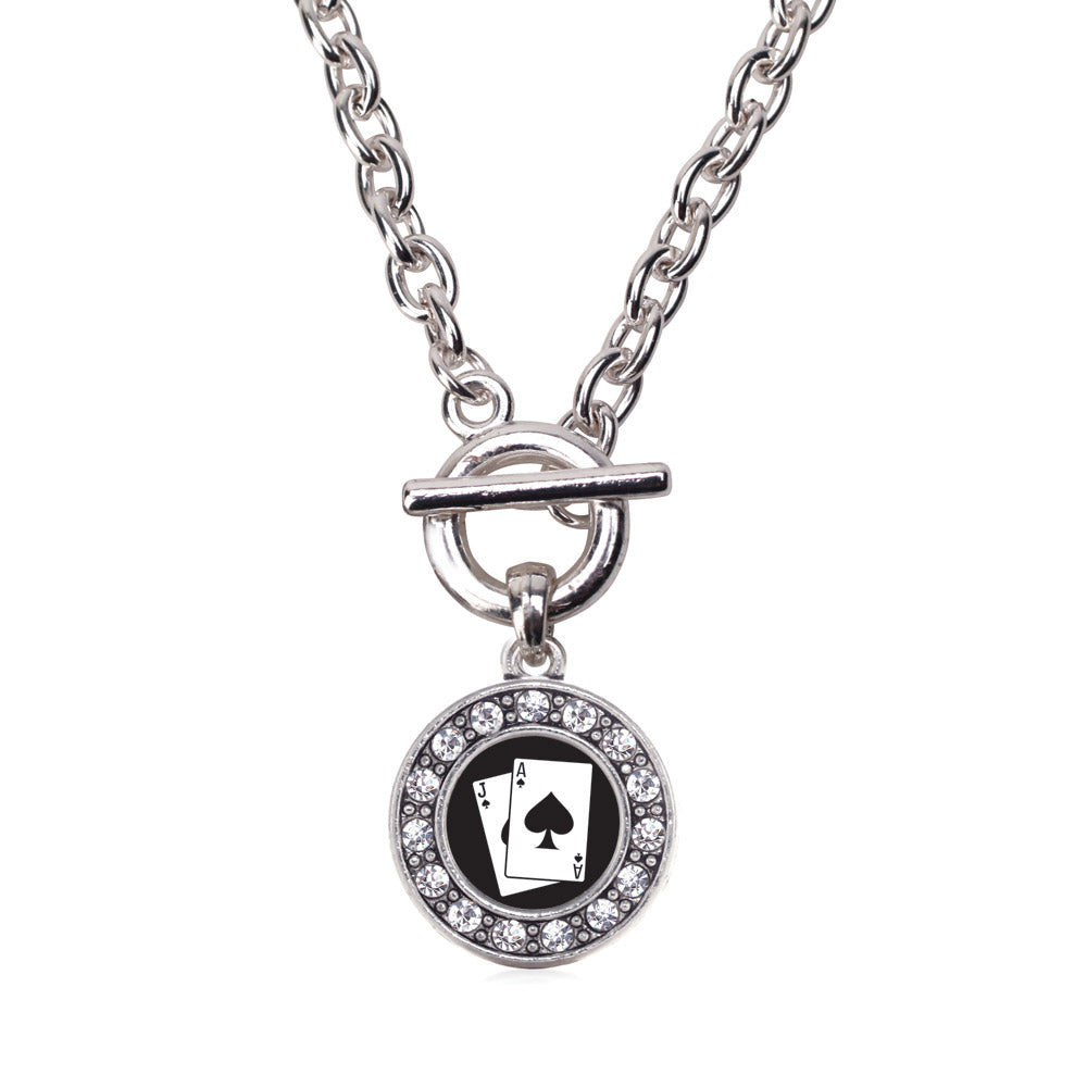 Silver Blackjack Circle Charm Toggle Necklace