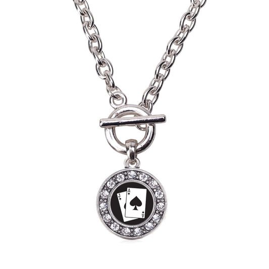 Silver Blackjack Circle Charm Toggle Necklace