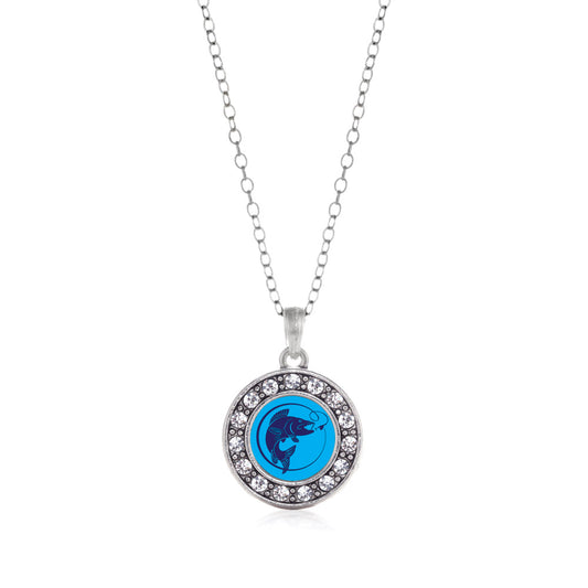 Silver Blue Fishing Circle Charm Classic Necklace