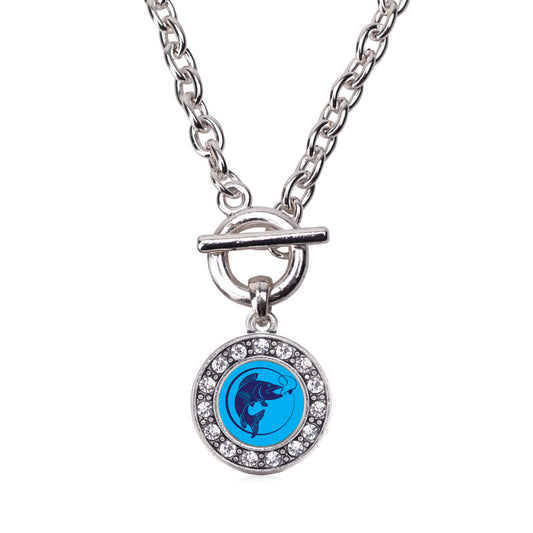 Silver Blue Fishing Circle Charm Toggle Necklace
