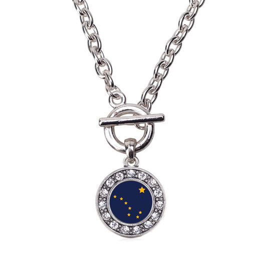 Silver Alaska Flag Circle Charm Toggle Necklace